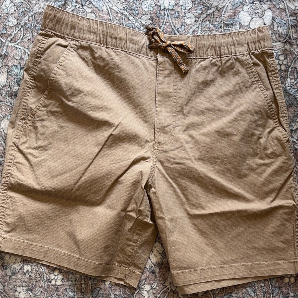 New Eddie Bauer Tan Drawstring Flat Front Shorts, Ripstop, Large, Flax